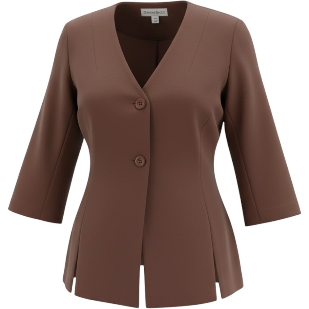 Danny & Nicole Blazer 16W Brown 2-Button V-Neck 3/4 Sleeve Suit Jacket